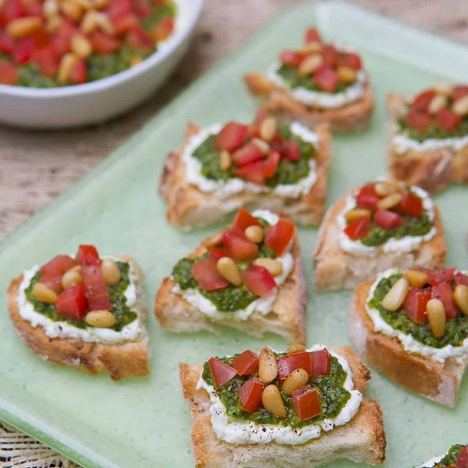 Goat Cheese Pesto Crostini - A Well-Seasoned Kitchen®