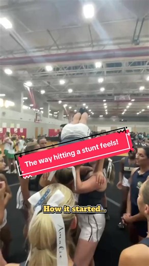 How it started vs. how it’s going!!! Sooo proud of these girls!! 😁🖤📣🐝 I LOVE HOW EXCITED EVERYONE IS. You can tell this is something they were determined to hit!! Thank you @Vera Kate for capturing the moment! #ucacamp #cheer #dedication #fyp #flyer @palynnn