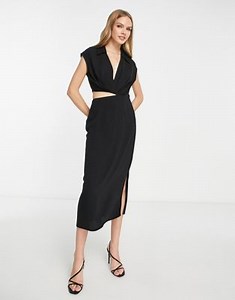 ASOS DESIGN collared cut out split leg midi dress in black  | ASOS