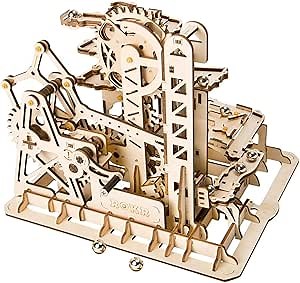 ROKR 3D Wooden Puzzles Marble Run Set - Mechanical Model Kit for Adults DIY Roller Coaster Toys Gifts (Marble Fortress)