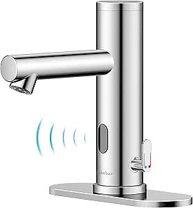 Achelous Automatic Touchless Bathroom Sink Faucet with Deck Plate,Hands Free Infrared Sensor Basin Faucet with Temperature Control, Battery Powered Sensor Bathroom Tap,Chrome