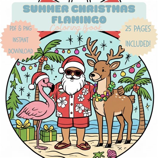 Summer Christmas Flamingo Coloring Book – Tropical Holiday Pages | 25-page Digital Download (PDF   PNG) - Etsy Canada