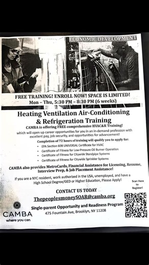 Heating Ventilation Air-Conditioning & Refrigeration Training CAMBA is offering FREE comprehensive HVAC&R Training! #fyp #free #training #hvac #camba