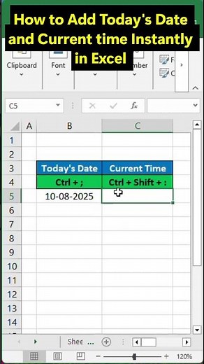 How to Add Today's Date and Current Time Instantly in Excel | #excel #exceltutorial #ytshorts