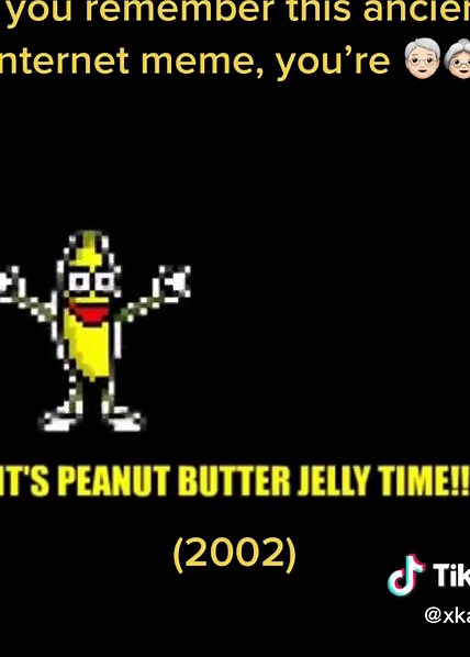 Early 2000’s viral video, “It’s Peanut Butter Jelly Time!” 🍌 Song (2001) by The Buckwheat Boyz. Flash video (2002) originally posted on Newgrounds.com then later to YouTube: AlbinoBlackSheep. #itspeanutbutterjellytime #peanutbutterjellytime #thebuckwheatboyz #oldinternetvideos #early2000s #oldviralvideo #millennials