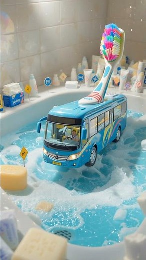 Mini Blue Bus Adventure in the Bathroom | Creative 3D Animation
