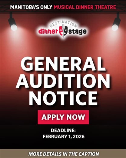 Destination Dinner Stage on Instagram: "General Auditions for our 2026 Season at Destination Dinner Stage are open! If you have a passion for performing and want to be a part of our Can’t Buy Me Love – The Beatles Forever show and our other upcoming shows, this is your chance. Submit an application to be considered for an audition by February 1st, 2026. Please send your application with a head shot and a resume in a pdf format to dinnerstage@canadinns.com with the subject line “DDS General Audit