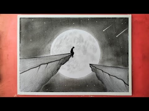 Solitude Under The Moonlight 🌙 - Drawing a Alone Boy - Easy Scenery Drawing Step by step 