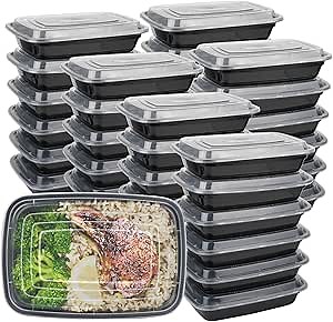 Reusable Food Prep Containers, 50-Pack 24 OZ Plastic Containers with Lids For Meal Food Prepping - Durable Food Storage Containers Lunch Boxes- Stackable, Meal Dishwasher Safe