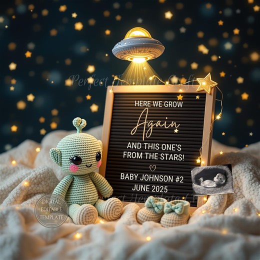 Alien Pregnancy Announcement Digital, UFO Second Baby #2 #3 #4 Reveal. Space Stars Again, Sci-fi Theme - Etsy