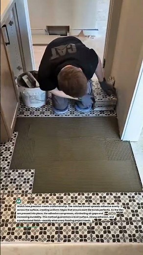 Perfect Tile Installation Using Notched Trowel | Satisfying Flooring video!! #shorts #DIY #tiling!!
