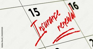 Insurance renewal reminder, record in calendar about insurance update, close-up shot of record in diary, footage