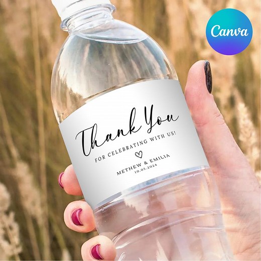 Wedding Water Bottle Label, Printable Wedding Water Bottle Stickers, Minimalist Wedding Sticker, Canva Editable Template, Instant Download - Etsy