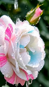 🌸✨ Nature’s Cotton Candy Rose – A Masterpiece of Colors ✨🌸 What makes this rose even more magical are the droplets of water gently resting on its petals. They sparkle like tiny diamonds under the sunlight, enhancing its ethereal beauty. The contrast of the soft pink edges with the calming blue streaks gives this rose a truly otherworldly charm. It is the kind of flower that captures attention instantly and leaves hearts in awe. 💕🌹 #GardenMasterpiece #NonGMO #flowers | The Beautiful Planet