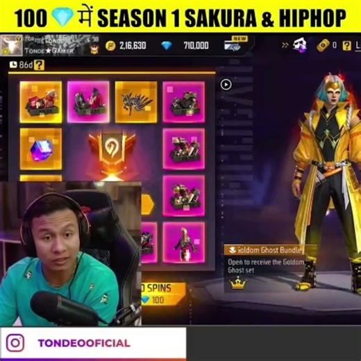 100 Diamond में Season 1 Sakura & hip hop Bundle 😱#viral #tondegamer