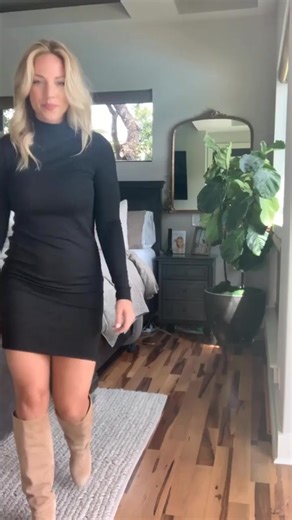 fall transition outfit and Sam Edelman boots are restocked. #fallfashion2020 #suedeboots #sweaterdress #scarfs #liketkit