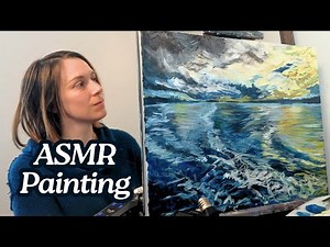 ASMR Charcoal Drawing and Painting | Wake on the Water with Sunlight, Clouds, and Waves