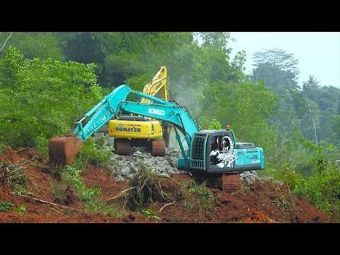 20 million Pyroclastic Rock Formations and Soil Excavated by Excavators for New Road Construction