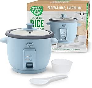 GreenLife Rice Cooker with Removable PFAS-Free Ceramic Nonstick Pot, 3-Cups Uncooked/6-Cups Cooked, Grains & Oatmeal Multicooker, Compact One-Switch Design, Auto Keep Warm, Easy Clean, Blue Haze