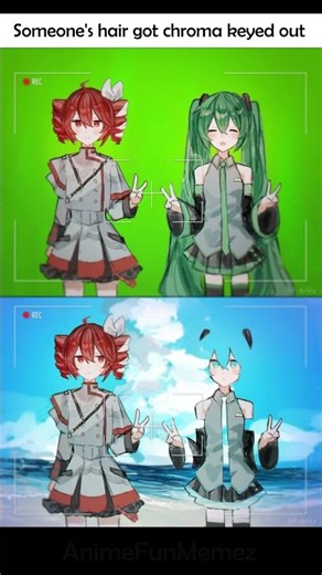 Someone's hair got chroma keyed out 😭 #anime #memes #vocaloid #hatsunemiku #kasaneteto #miku #teto