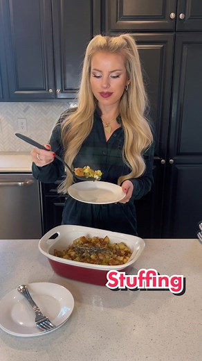 Classic Stuffing! 🦃 I never liked stuffing until I tired this recipe, and now I get excited to make it every year! Inspired by the recipe from: (SpendWithPennies) Ingredients: 2/3 cup butter 2 small onions diced 4 ribs celery diced 1 1/2 teaspoons poultry seasoning 12 cups bread cubes (a little stale) Salt & Pepper 2 cups chicken broth 2 tablespoons fresh parsley 1 teaspoon fresh sage 1 teaspoon fresh thyme 1 teaspoon fresh rosemary Directions: 1. Melt butter in a skillet. Add onion, celery, po