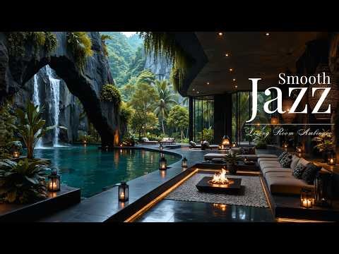 Smooth Jazz in Luxury Forest Retreat | March Morning Jazz With Warm Fireplace Ambience for Work