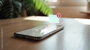 Text message received on mobile smart phone, animated envelope icon Stock Video