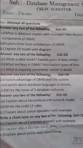 Database management system (DBMS) Important questions 4th semester #polytechnic #btech