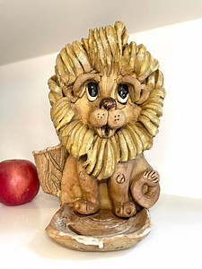 Vintage Lion Sculpture: Signed Ceramic Pottery, 1970s African Safari - Etsy
