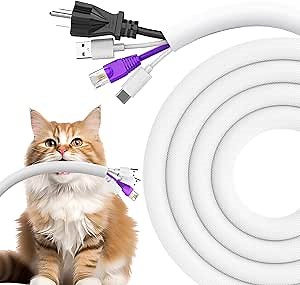 Dog and Cat Cord Protector 10ft - 1/2inch, Flexible Cable Sleeve for Easy Cord Management, Protects Cables from Pets Chewing, Ideal for USB, Power, Audio and Video Cords - White