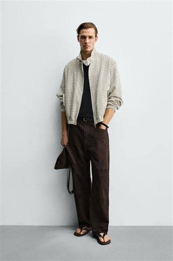 CROPPED FIT CHECK TEXTURED JACKET