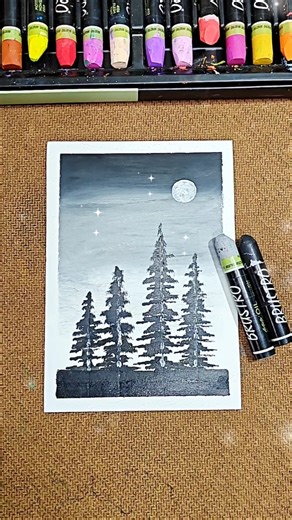 ✨Beautiful Moonlight Scenery Painting #art #drawing #success #viralvideo