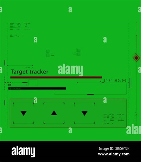 Animated HUD target tracker interface elements including tracking reticles, data overlays, and lock-on indicators presented on a green screen background for chroma key compositing. Perfect for action and sci-fi film productions, gaming content Stock Video Footage - Alamy