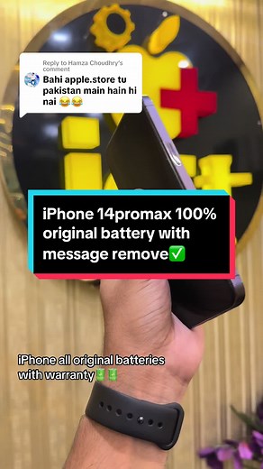 Replying to @Hamza Choudhry iPhone 14promax 100% original battery with message remove✅iCT is the best place to fix your faulty iPhones📱