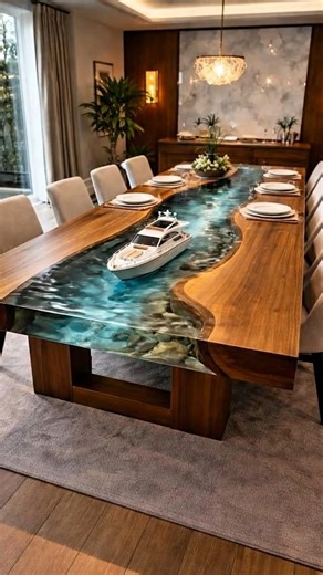 Wait… There’s a Tiny Yacht on My Table! 🌊 #interiordesign #resinart #epoxy