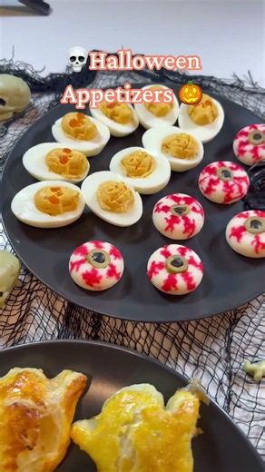 Halloween Appetizers! 🎃💀🖤check out channel for details! #halloweentreats #halloweenpartyideas