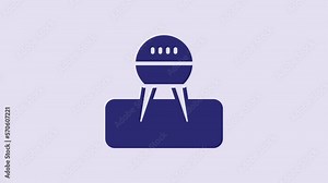Blue Barbecue grill icon isolated on purple background. BBQ grill party. 4K Video motion graphic animation