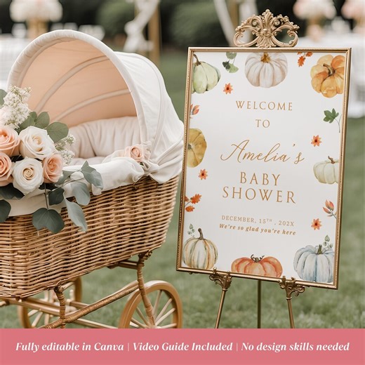 Fall Baby Shower Welcome Sign, Pumpkin Baby Shower Sign - Etsy