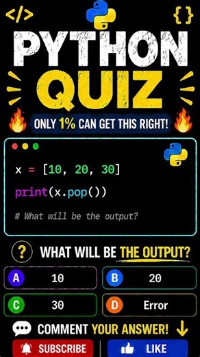 🔥 Can You Solve This Python pop() Quiz? 🐍🤯 #Shorts