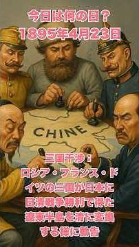 今日は何の日？ 1895年4月23日、三国干渉：ロシア・フランス・ドイツの三国が日本に日清戦争勝利で得た遼東半島を清に変換する様に勧告 #歴史 #戦史 #history