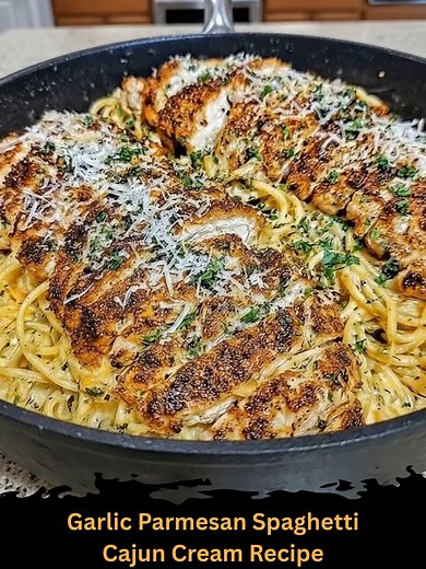 Garlic Parmesan Spaghetti with Cajun Chicken Recipe