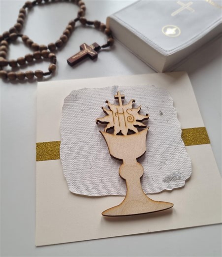 Handmade First Holy Communion Card, Religious 3D Greeting Card With Wooden Chalice, Eucharist Keepsake, Catholic Communion Gift for Child - Etsy