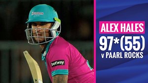392K views · 71 shares | Alex Hales showed his brutal hitting capacity as he smashed an ubeaten 97(55) which took his team home vs Paarl Rocks in Match 24 of Mzansi Super League. Watch his explosive innings. | CricTracker | Facebook