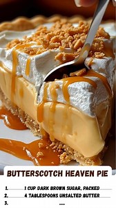 4.1K views · 37 reactions | Butterscotch Heaven Pie: An old-fashioned classic! ✨ Silky, rich homemade butterscotch custard in a flaky crust, piled high with fresh whipped cream, toffee bits, and a drizzle of sweet sauce. A dream for caramel lovers. #ButterscotchPie #CreamPie #PieRecipe #Butterscotch #DessertHeaven #OldFashionedRecipes #HomemadePie #ComfortFood #ThanksgivingPie #DessertIdeas #BakingLove #SweetTreats #Toffee #CaramelLovers #PieSeason | Recipes all time | Facebook