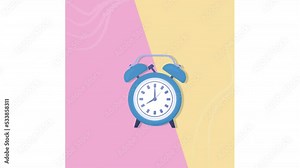 Animated isolated ringing clock. Time to wake up. Set alarm. Warning device. Looped flat 2D character HD video footage with alpha channel. Colorful animation for mobile, website, social media