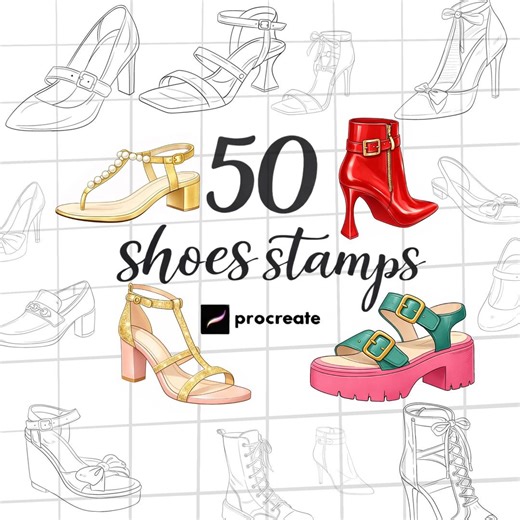 50 Procreate Shoe Stamps | Fashion Heels, Sandals & Boots Brushes | Women Shoes Line Art | Digital Shoe Drawing - Etsy UK