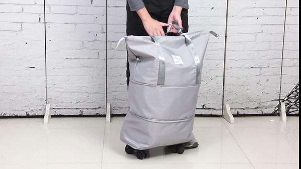 Expandable Carry On Luggage with Wheels - Foldable Travel Duffel Bag for Women - Large Gym Bag with Spinner Wheels (Black)