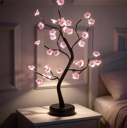 Cherry Blossom Tree Lamp | Touch Sensor Night Light | LED Bonsai Table Light | USB Powered Desk Decor | Pink Flower Tree Lamp - Etsy