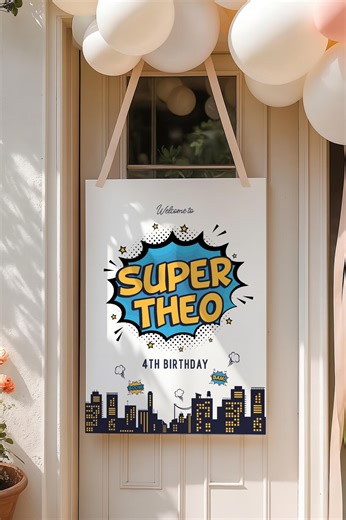 Editable Super Hero Superhero Birthday Party Welcome Sign, Custom Sign, Digital Template, Party Decor, Printable 269 - Etsy