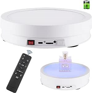 Motorized Rotating Display Stand, Rechargable Electronic Rotating Platform with 6 Modes Color LED Lights, Non-slip Turntable 8.7inch/66LB Load For Crystal Art Jewelry Photography Products And Shows